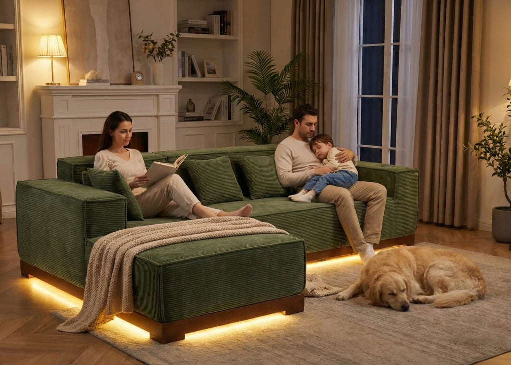 LIKIMIO 110-Inch L-Shaped Sofa Couch | LED Lighting