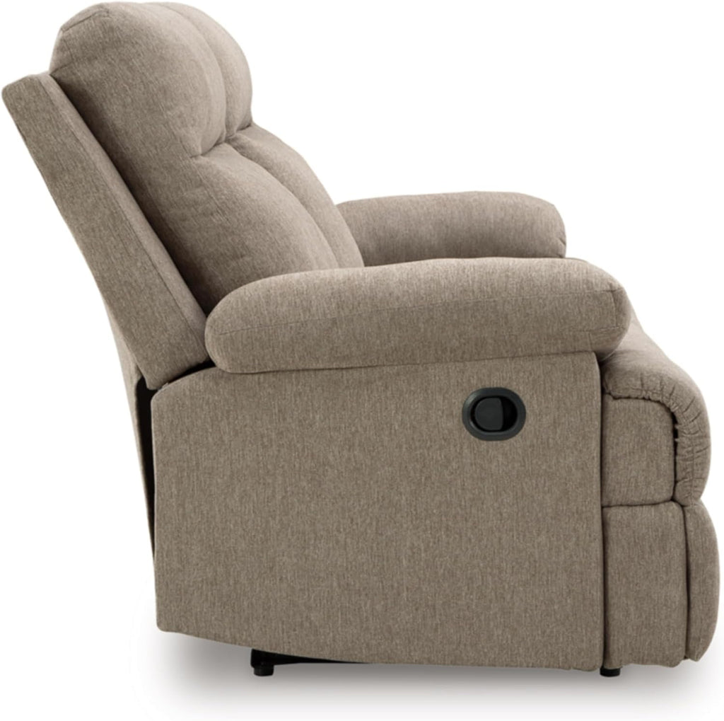 Signature Design by Ashley Yarrow Lane Classic Chenille Manual Pull Tab Reclining Sofa with Drop Down Table and USB Charging, Light Brown