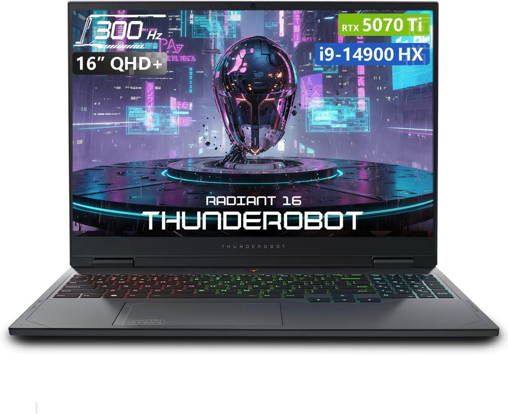 Thunderobot Radiant 16 Gaming Laptop, 16' QHD+ 300Hz 2.5K Display, Core i9-14900HX, GeForce RTX 5070 Ti, 16GB DDR5 RAM, 512GB SSD, RGB Backlit Keyboard, Wi-Fi 6, Win 11 Home