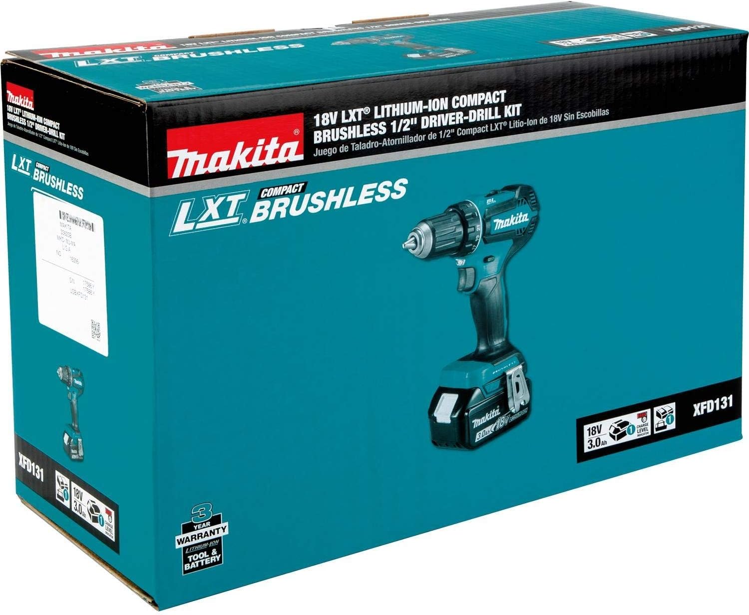 Makita XFD131-R 18V LXT Brushless Lithium-Ion 1/2 in. Cordless Drill/Driver Kit (3 Ah) (Renewed)