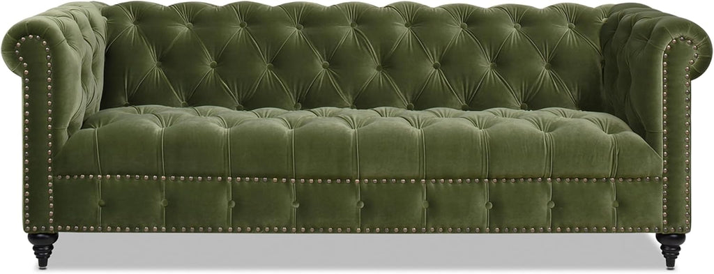 Jennifer Taylor Home Alto 88' Tufted Chesterfield Sofa, Olive Green Performance Velvet