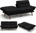 Amada 66' Convertible Futon Sofa Bed, Corduroy Folding Futon Set with Adjustable Backrest &Armrests, Recliner Lounge for Living Room, Apartment or Office, Solid Wood Frame, Loveseat Sofa - Black