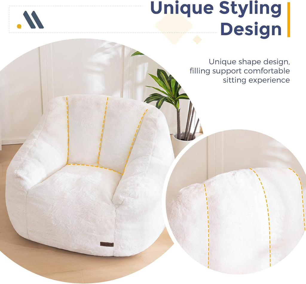 MAXYOYO Bean Bag Chair, Comfy Bean Bag Sofa with Back Support, Faux Fur Bean Bag Chair for Adults and Kids, Stuffed Floor Sofa for Living Room, Bedroom, Apartment, Beige