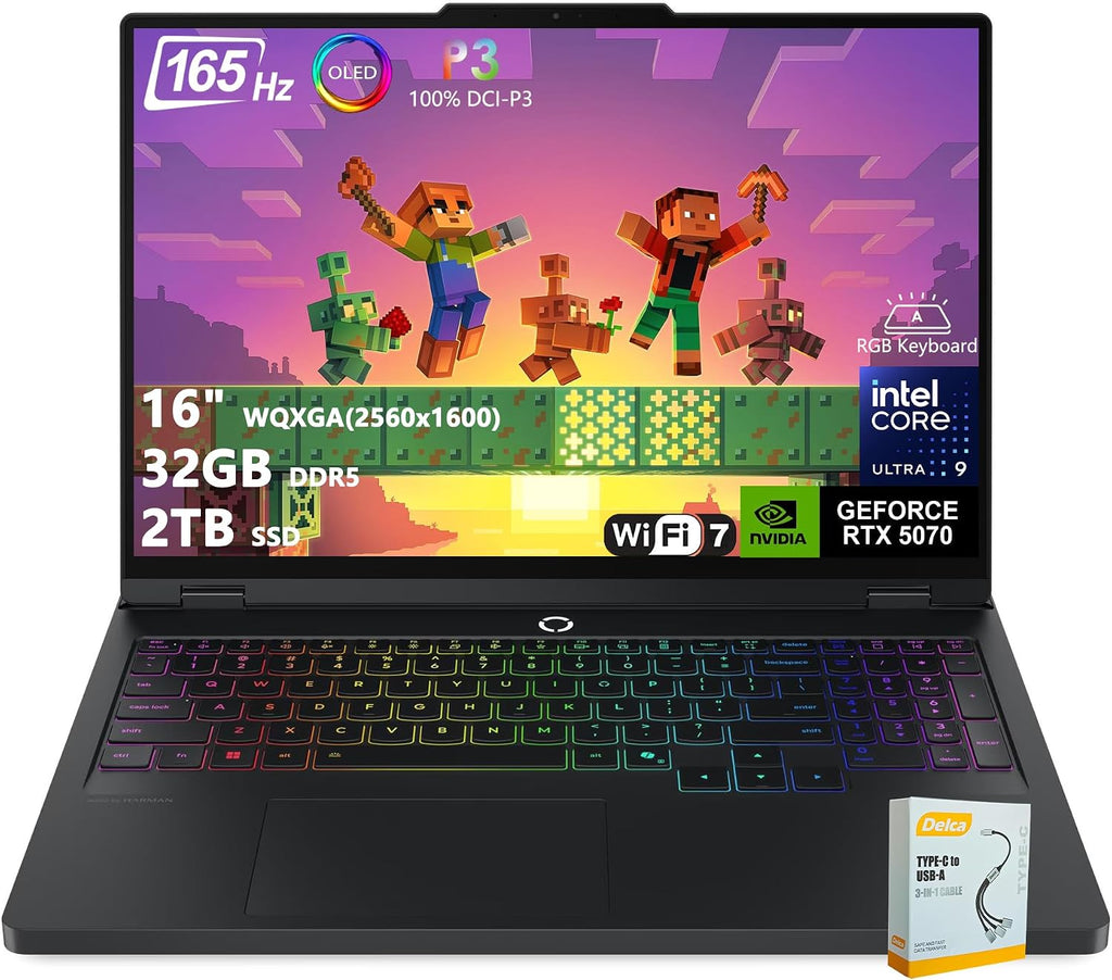 Lenovo Legion Pro 5i AI-Powered Gaming Laptop | 16' WQXGA OLED 165Hz | Intel Core Ultra 9 275HX | 32GB DDR5 2TB SSD | GeForce RTX 5070 (798 AI Tops) | RGB Backlit Wi-Fi 7 Win11 w/DLCA Accessory
