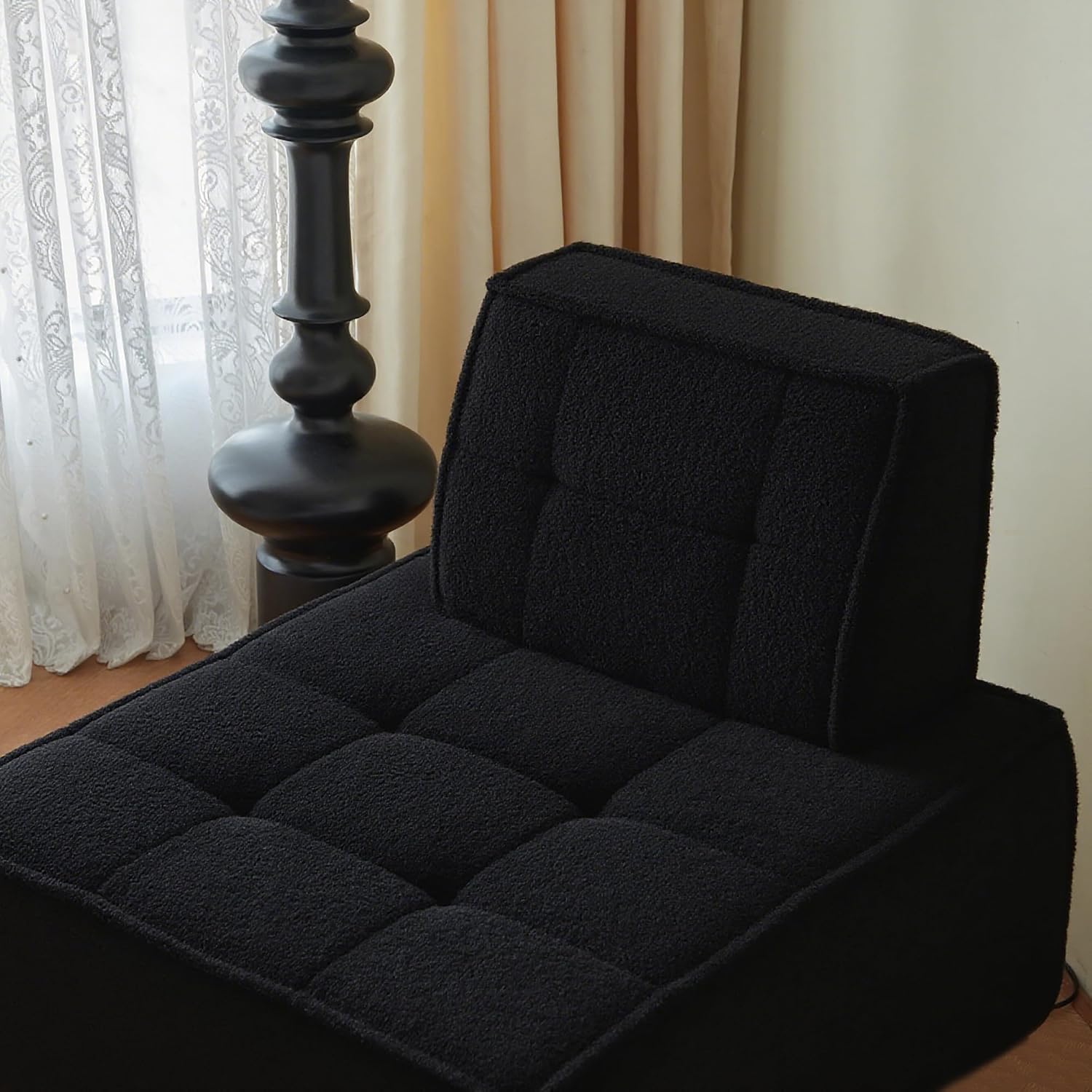 PurrJoys Modular Sectional 3-Seater Sofa 3-Piece Deep Seat Corduroy Lounge Sofa Small 3-Seater Couch for Living Room, Bedroom, Apartment, Black