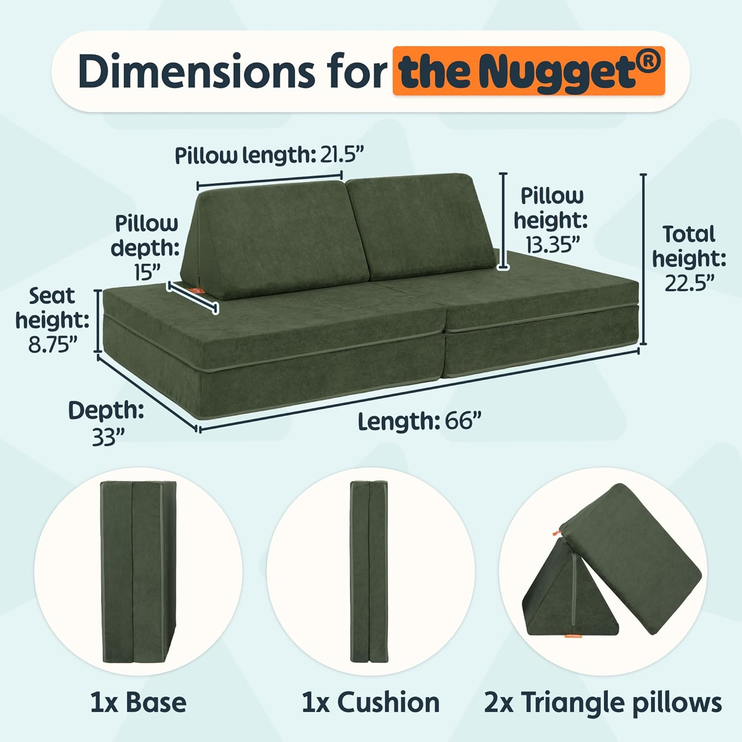 Nugget - The Original Play Couch for Kids - Modular Foam Children's Sofa for Playroom, Imagination, & Creative Open Ended Play - Washable & Convertible Playroom Furniture, Willow
