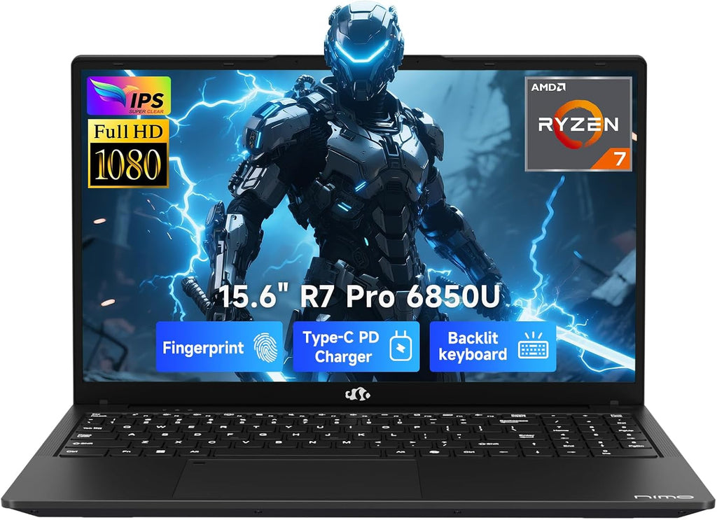 NIMO 15.6' Light-Gaming-Laptop, 8 Cores AMD Ryzen 7 Pro 6850U 16GB LPDDR5 RAM 256GB SSD (Beat i7-1360P Up to 4.7GHz) AMD Radeon 680M GPU IPS FHD Computer with 100W Type-C Backlit Keyboard Fingerprint