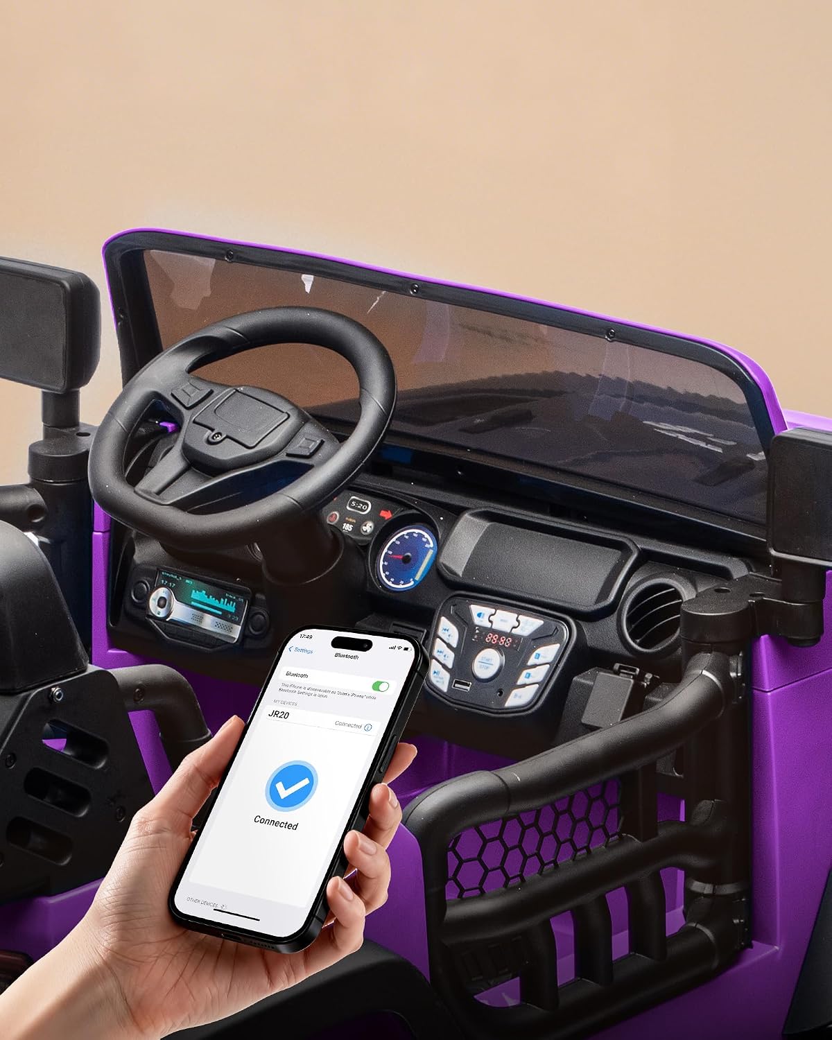 Outfunny 2 Seater Ride on Car Toy, 12V Electric Car for Kids 4-8 with Remote Control, Capacity 150 lb, LED Light - Purple