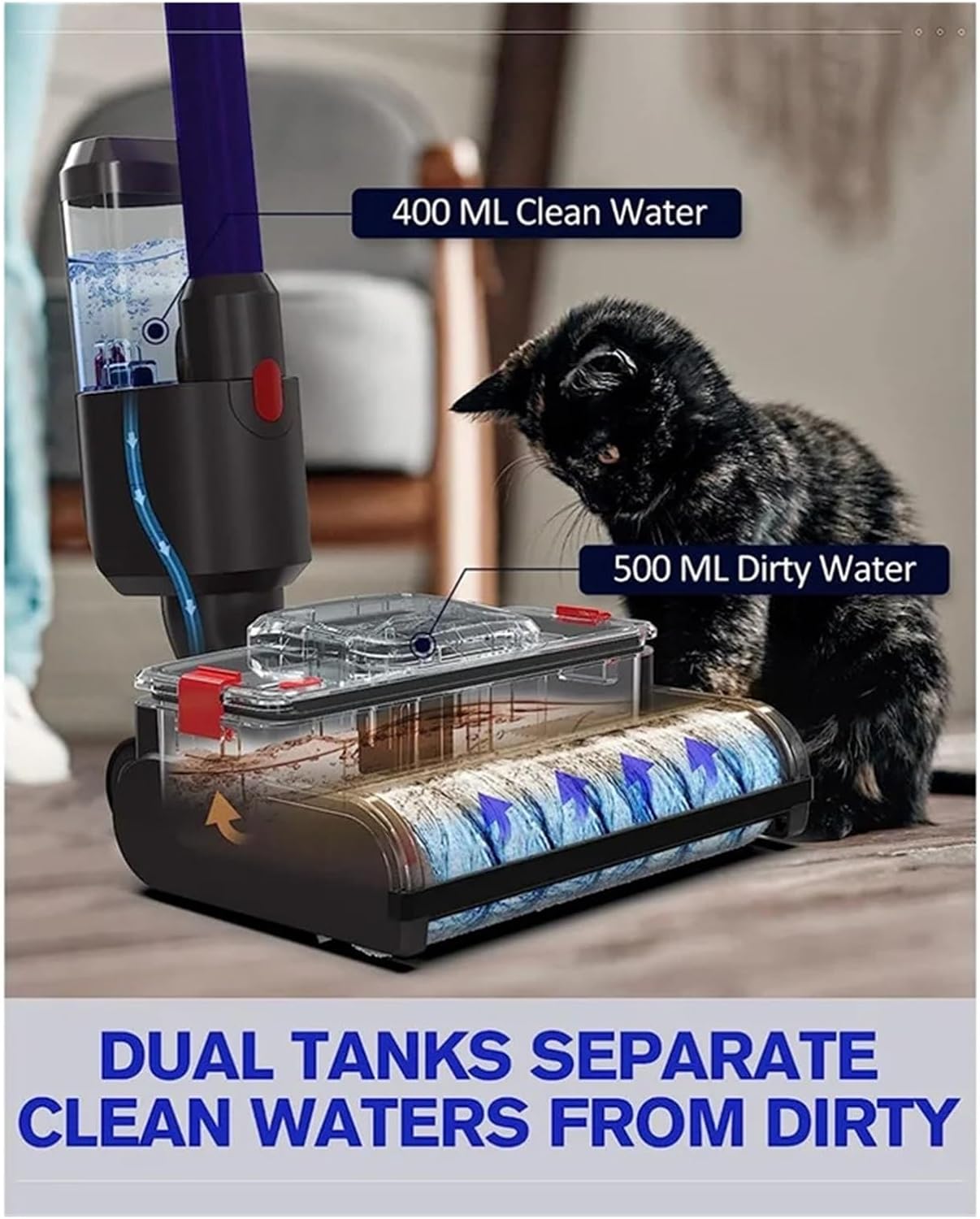 Electric Wet Dry Mopping Head ，Compatible for Dyson， V15 V8 V7 V10 V11 Vacuum Cleaner, Automatic Cleaning Roller Brush for Hard Floor