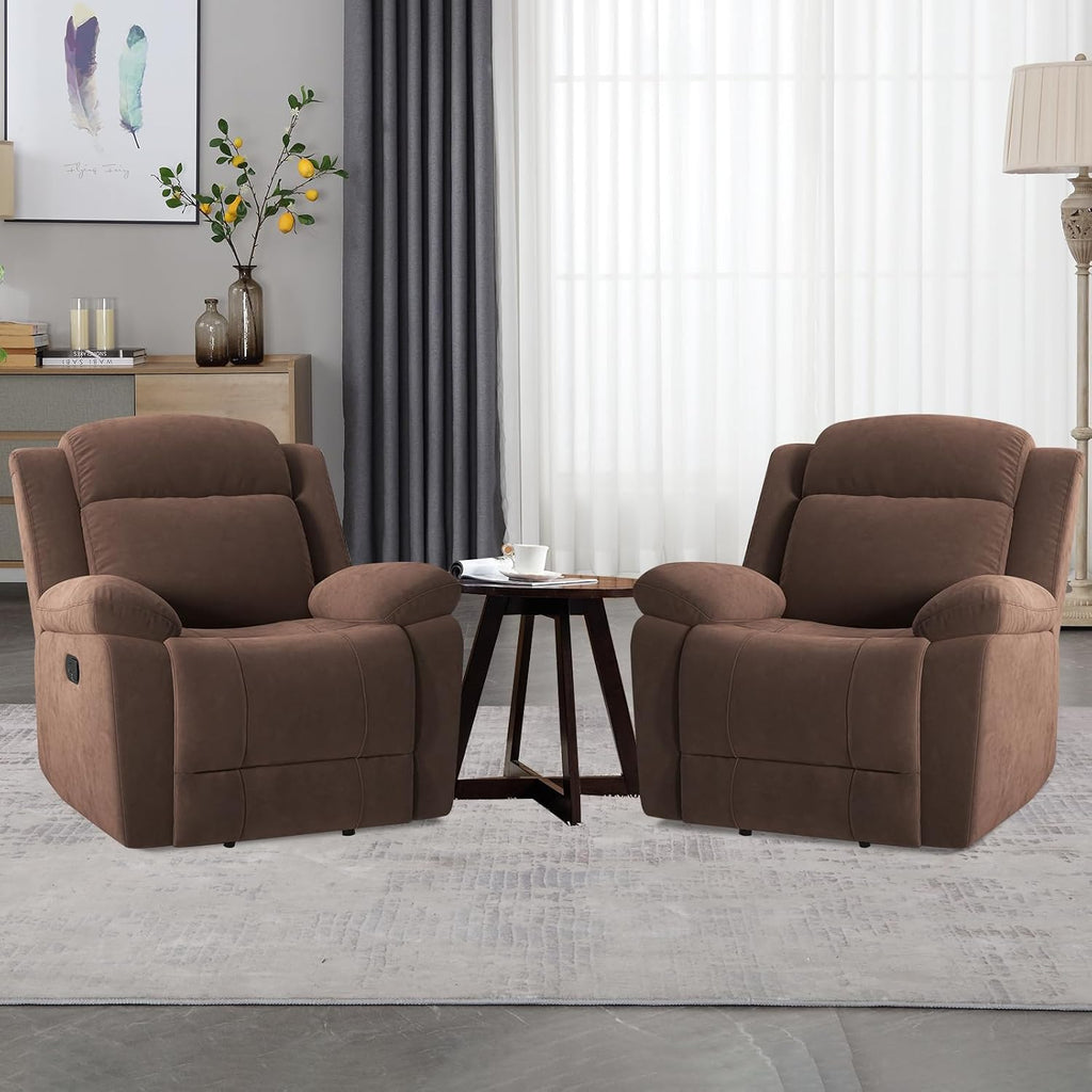 HAOMARKETS Rocker Recliner Chair Set of 2 for Adults, Manual Recliner Chair with Overstuffed Backrest and Armrests, Upholstered Rocking Reclining Sofa Chair for Living Room, Brown