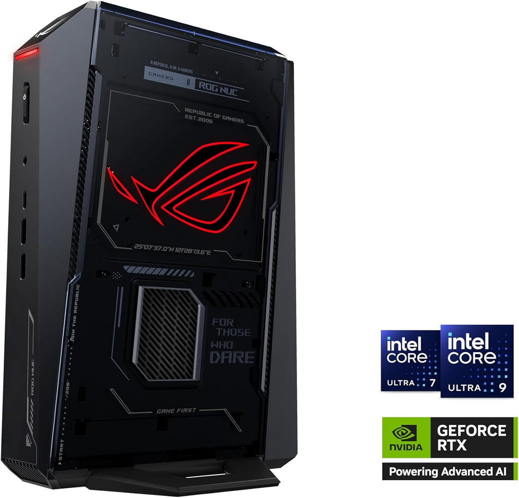 ROG NUC (2025) Gaming Mini PC with Intel® Core™ Ultra 9 (Series 2) ARL-HX CPU, NVIDIA® GeForce RTX™ 5080 Mobile GPU, 32GB DDR5 RAM, 2TB NVMe SSD, Thunderbolt™ 4, Triple-Fan Cooling, and ARGB Lighting