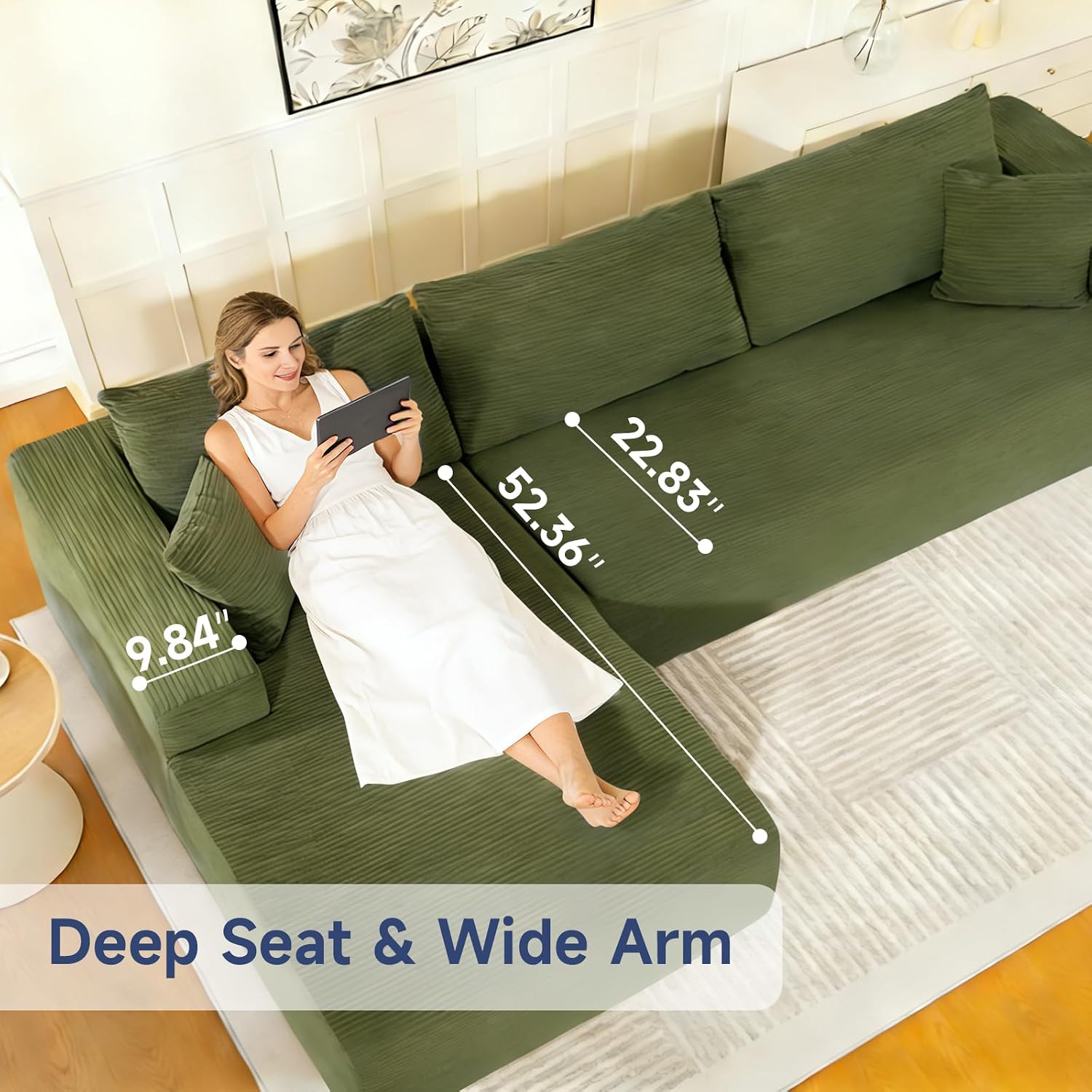 Brage Living 2025 New 108' Cloud Couch Sectional, Comfy Boneless Modular Sectional Sofa with L-Shaped Chaise, Deep Seat Couch for Living Room, No Assembly Required (Green, Left Facing Chaise)