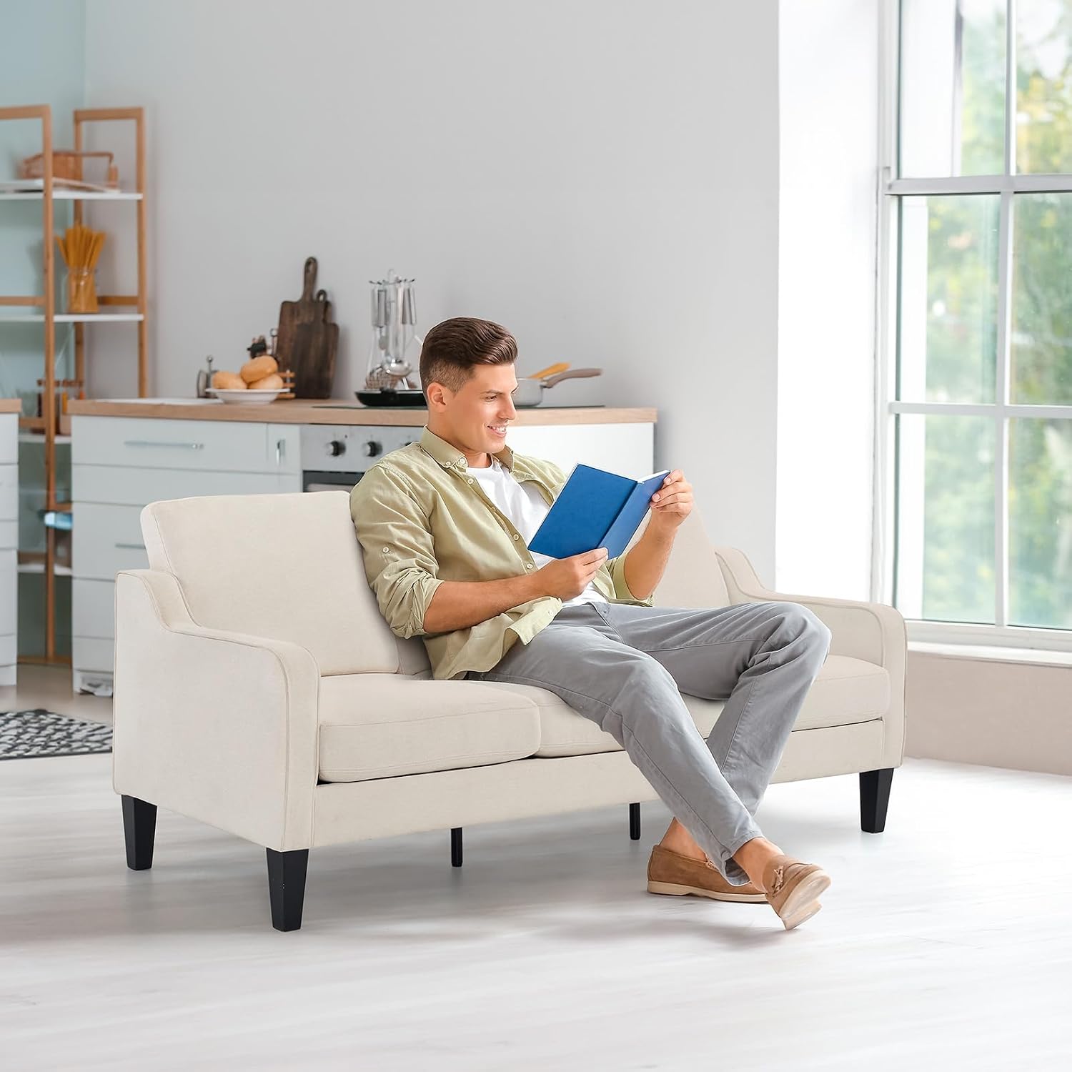 VINGLI Small Couch Sofa 71' Comfy Couches for Living Room Beige 3 Seat Sofa Couch Mid Century Modern Sofa Furniture Couches with Scooped Arms for Small Spaces, Bedroom, Apartment, Studio