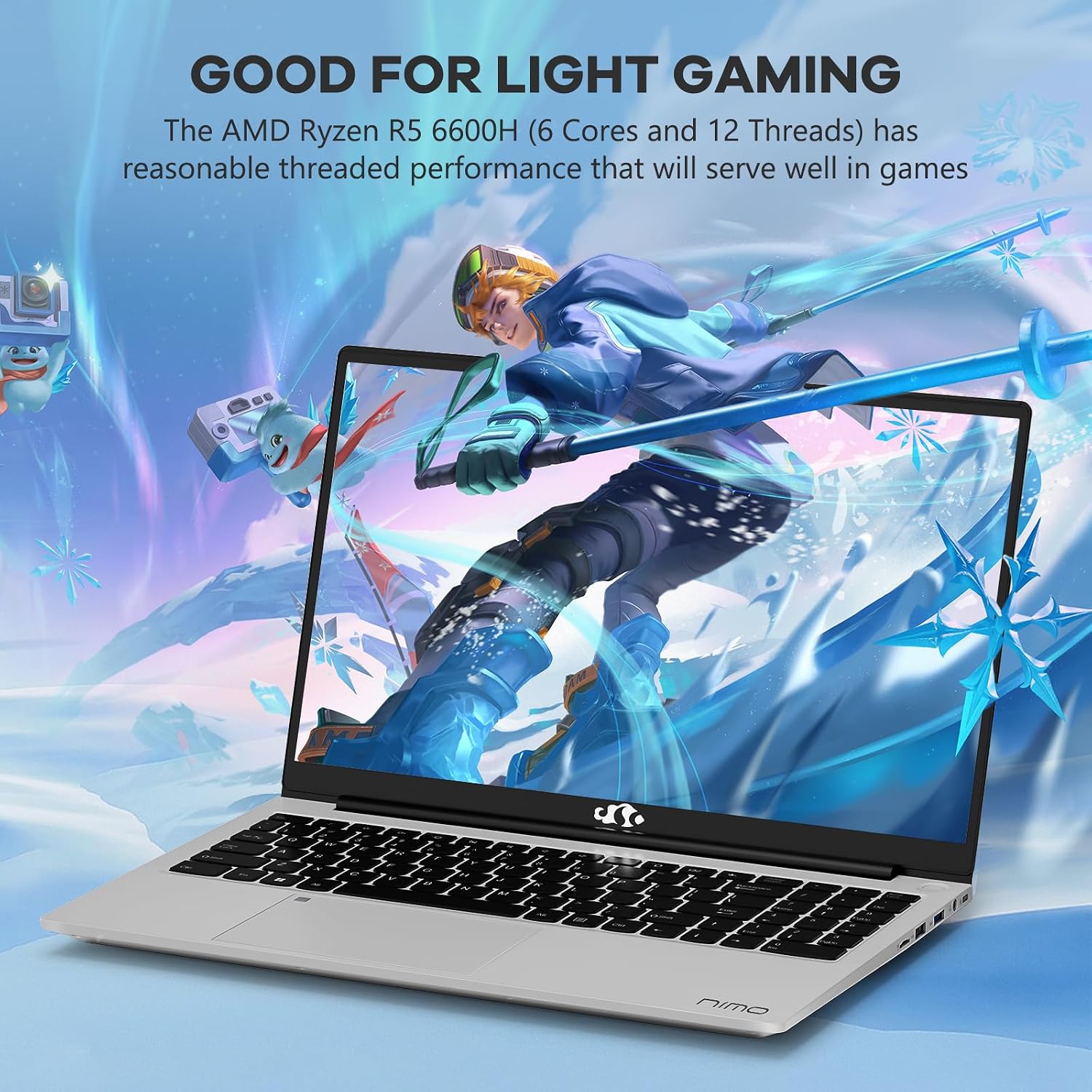 NIMO 15.6' IPS FHD-Gaming-Laptop, 6 Cores AMD Ryzen 5 6600H 16GB DDR5 RAM 1TB SSD (Beat i7-1165G7 up to 4.5GHz) 660M 6nm GPU-Computer with 100W Type-C Backlit Keyboard, Fingerprint