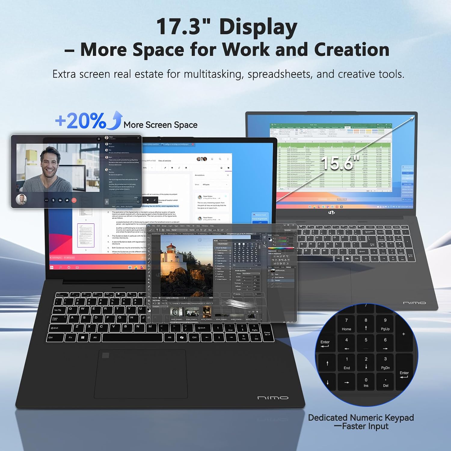 NIMO AI Copilot+ PC Business-Laptop, 17.3' Laptop, AMD Ryzen AI 370(12C/24T, 50 Tops NPU), Radeon 890M, 64GB RAM 4TB SSD, 144Hz, PD 100W USB-C 4.0, AI-PC with Wi-Fi 6E for Working Business Creation