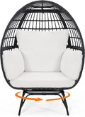Murago Oversized 360° Swivel Rattan Egg Chair for Adult, Indoor Outdoor Patio Large Wicker Egg Chair with Overstuffed Cushions, 440lb Weight Capacity, Black Rattan with Beige Cushion