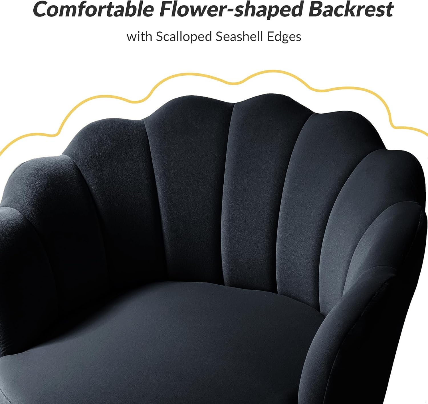 HULALA HOME 3 Piece Velvet Living Room Furniture Set, Including Loveseat & 2 Sofa Chairs, Modern Comfy Upholstered 2-Seater Sofa & Accent Chair Set for Bedroom, Flower Shaped Back & Gold Legs, Black