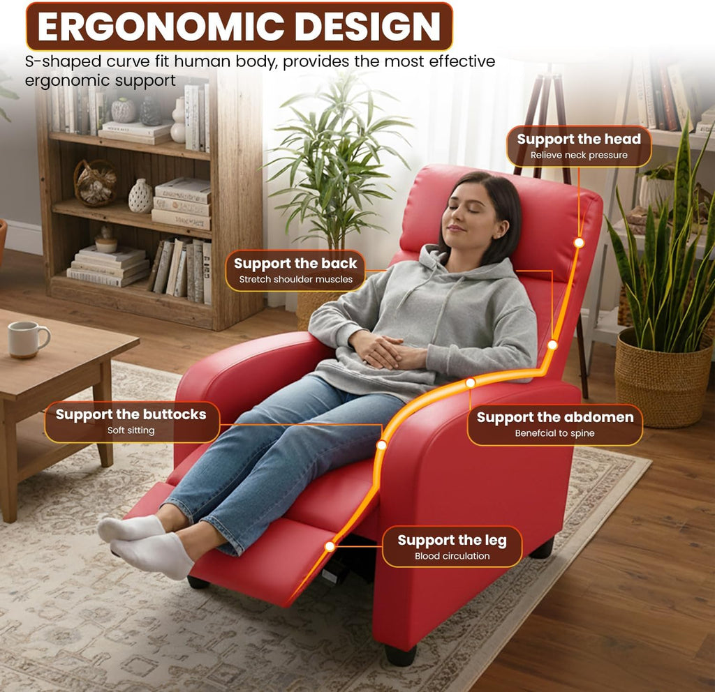 FDW Recliner Chair for Living Room Home Theater Seating Single Reclining Sofa Lounge Reading with Padded Seat Backrest
