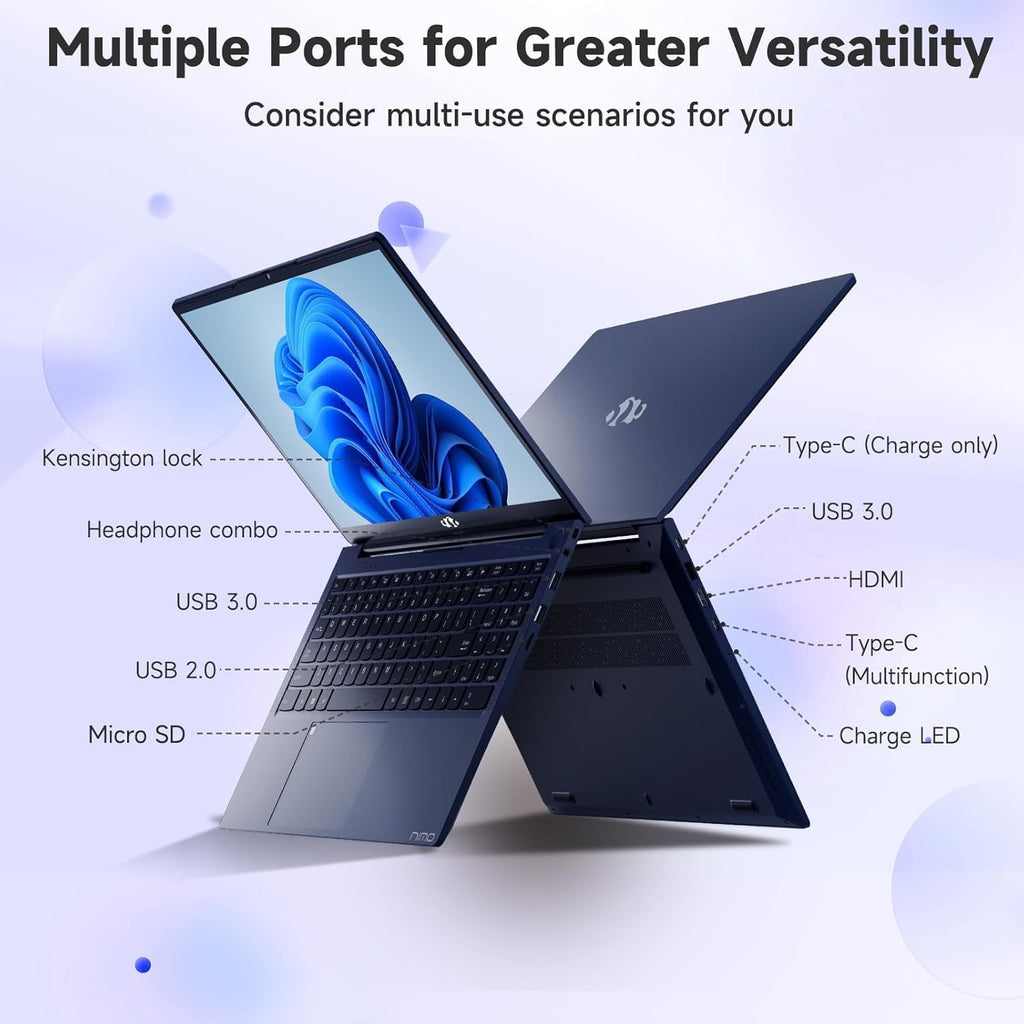 NIMO 15.6' IPS FHD Laptop, Intel 6 Cores i3-1215U (Up to 4.4GHz, Beats R5 7520U,) 8GB RAM 256GB SSD Computer with 180° Open Angle 65W Type C Backlit KB, Wi-Fi 6, Portable for School, Business, Home