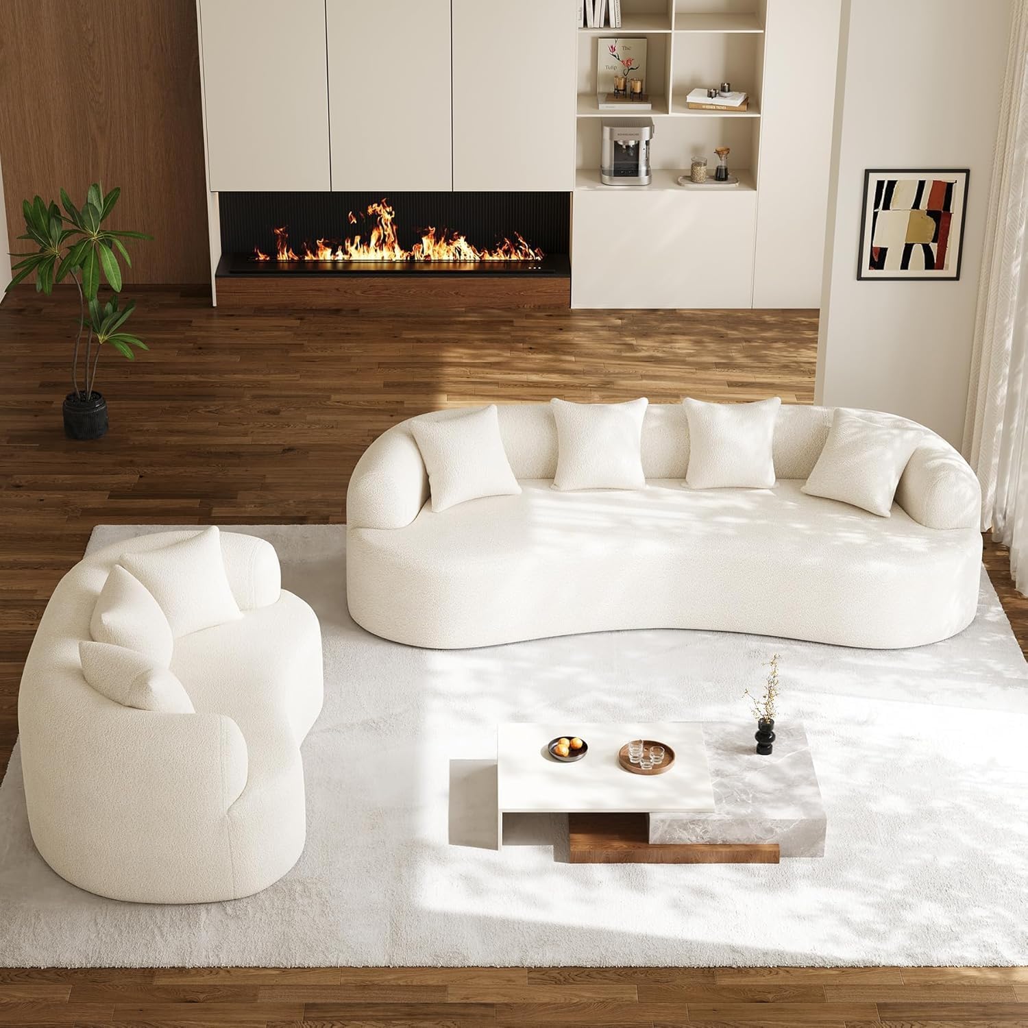 DAMAIFROM 68.5' Loveseat Sofa for Living Room, Modern Luxury Plush Chenille Extra Deep Seat Curved Cloud Floor Couch with 3 Throw Pillows for Small Spaces, No Assembly Needed, Cream White