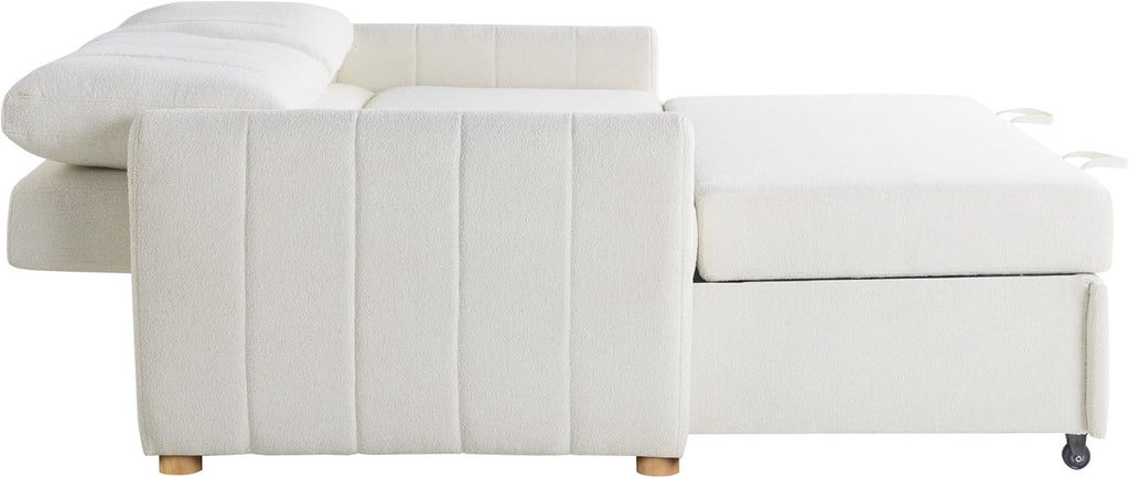 Serta Galway 66.5' Convertible Sleeper Loveseat, Full Size, Dreamcoil Comfort, FingerGuard Pinch Point Protection, Boucle Fabric, Ivory