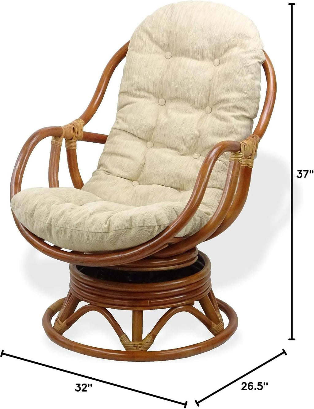 Lounge Swivel Rocking Bali Chair ECO Natural Rattan Wicker Handmade Cognac with Cream Cushion
