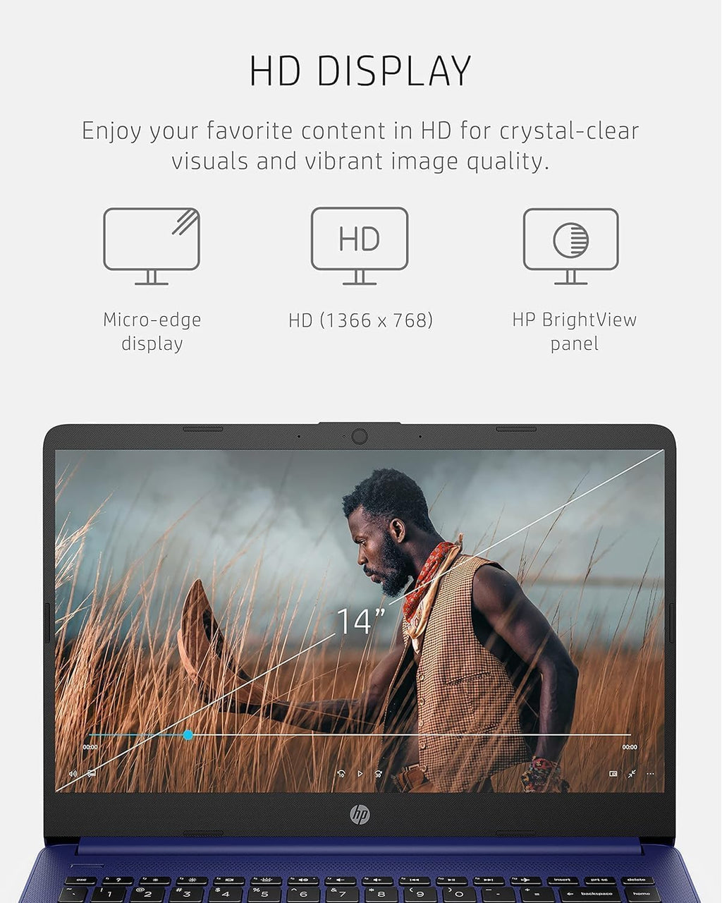 HP 14 Inch Laptop | Touchscreen | Ryzen 7 5700U, AMD 8-Core Processor | 32GB DDR4 RAM, 1TB SSD | Windows 11 | Blue | Micro-Edge | Light and Thin | True Vision 720p HD Cam | McAfee Protection