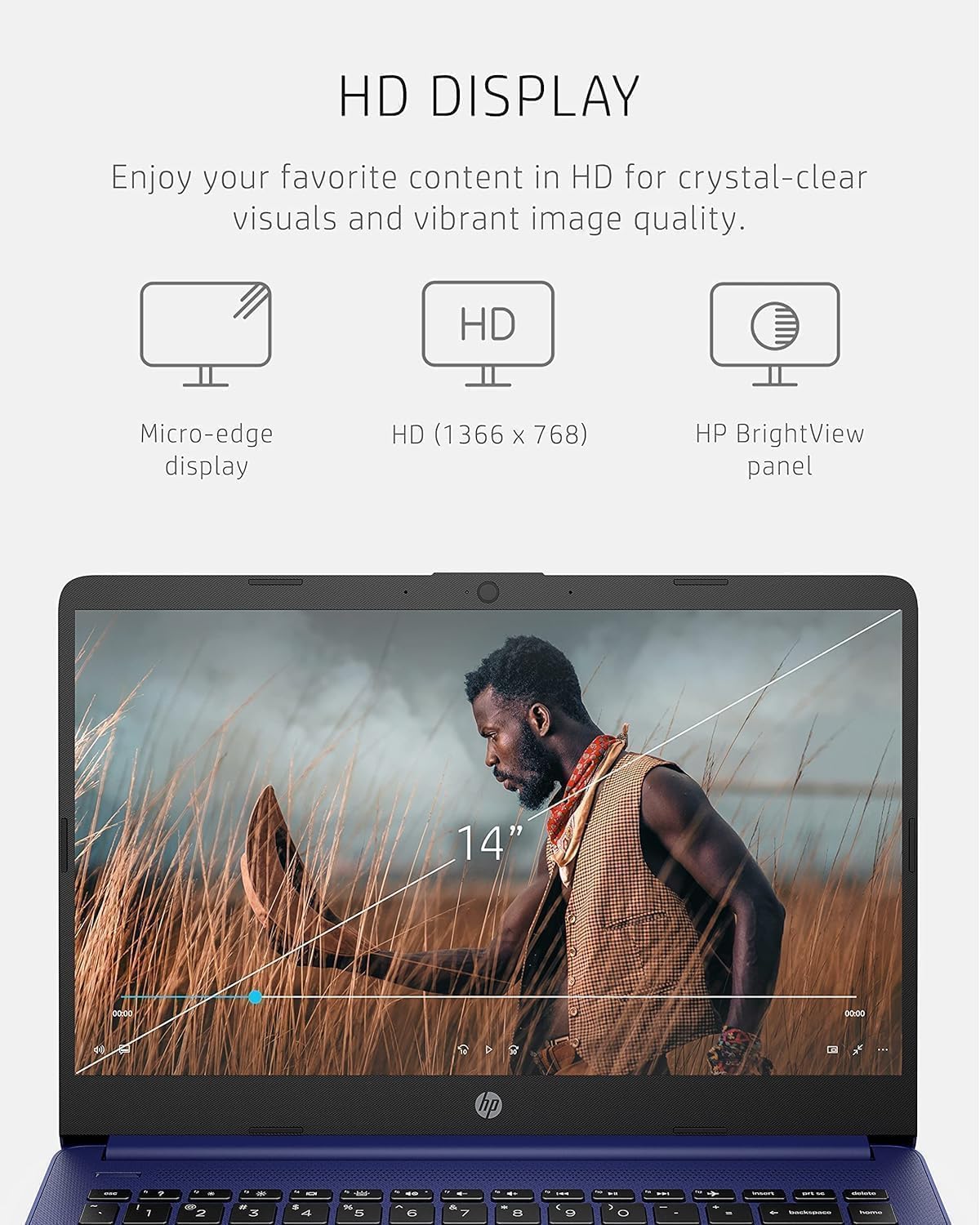 HP 14 Inch Laptop | Touchscreen | Ryzen 7 5700U, AMD 8-Core Processor | 32GB DDR4 RAM, 1TB SSD | Windows 11 | Blue | Micro-Edge | Light and Thin | True Vision 720p HD Cam | McAfee Protection