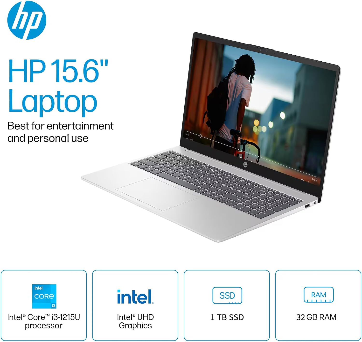 HP Flagship 15.6' Touchscreen Laptop, Free Lifetime Office Pro, Intel 6-Core i3-1215U up to 4.4GHz, 32 GB RAM, 1 TB SSD, UHD Graphics, Wi-Fi 6E, Up to 10+ Hrs Battery, HDMI, USB-C, Windows 11 Pro