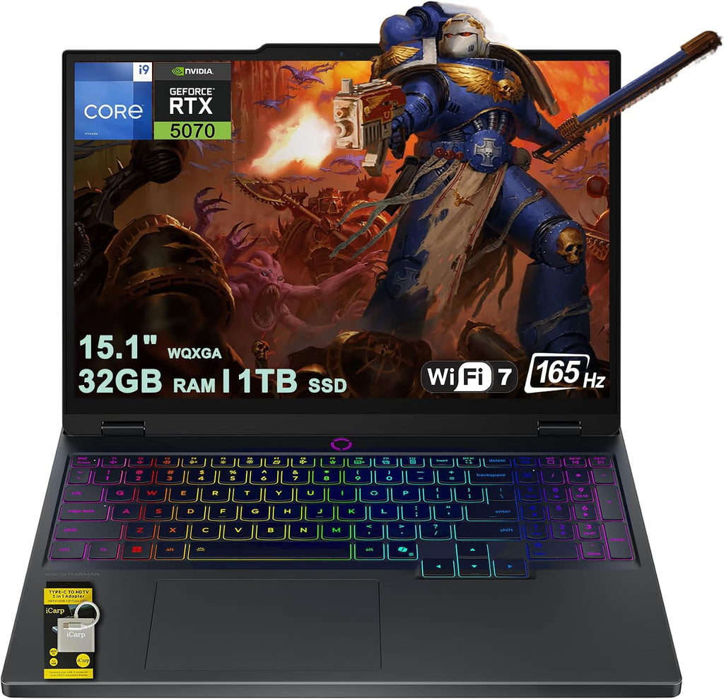 Lenovo Legion 5i Gaming Laptop 15.1' WQXGA 2560x1600 OLED 165Hz (100% DCI-P3, 1000nits HDR) Intel 24-core i9-14900HX 32GB RAM 1TB SSD GeForce RTX 5070 (Up to 798 AI Tops) RGB Backlit Win11 ICP Hub