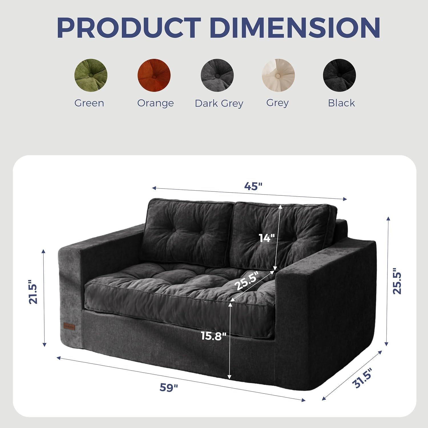 MAXYOYO Boneless Sofa Couch, Loveseat Sofa for Small Space, Tufted 2-Seater Floor Couch Bean Bag Chair for Living Room Bedroom Apartment, Sofa in a Box, No Assembly Needed, Black