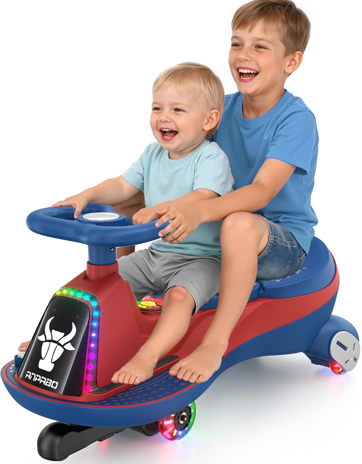 ANPABO 12V Electric Wiggle Car with Pedals, 2 Seater, 2x75W Motor, Music & Bluetooth, Ride On Toy for Kids Ages 3+, 170 Lbs, Blue