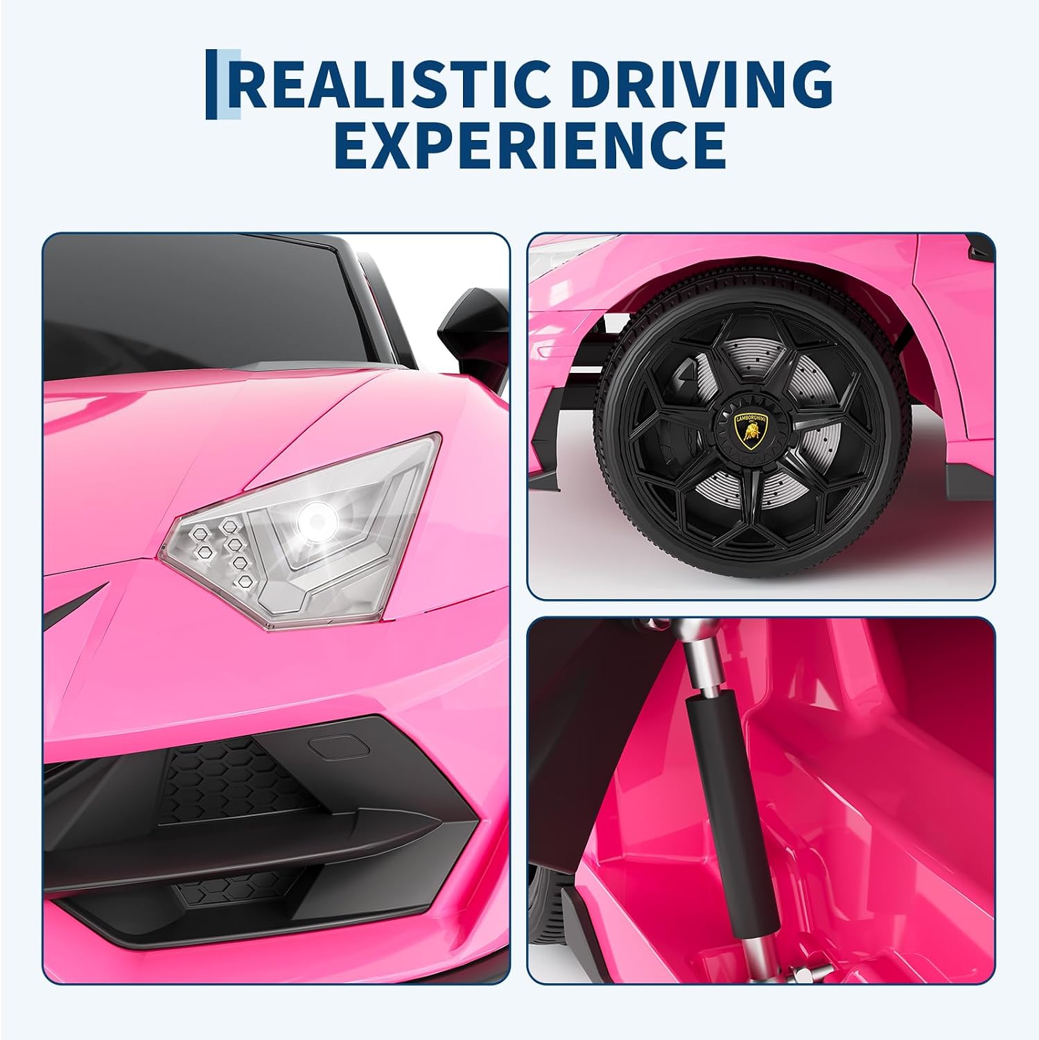 Garvee 12V Kids Electric Car with Remote Control, LED Lights & Sound System - Licensed Lamborghini Battery Powered Ride-On Toy for Boys & Girls (Pink)