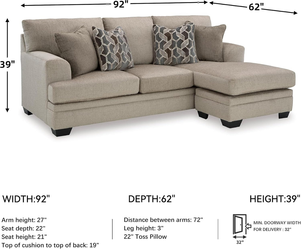 Signature Design by Ashley Stonemeade Casual Right-Arm Facing Sofa Chaise with 4 Toss Pillows, Light Brown