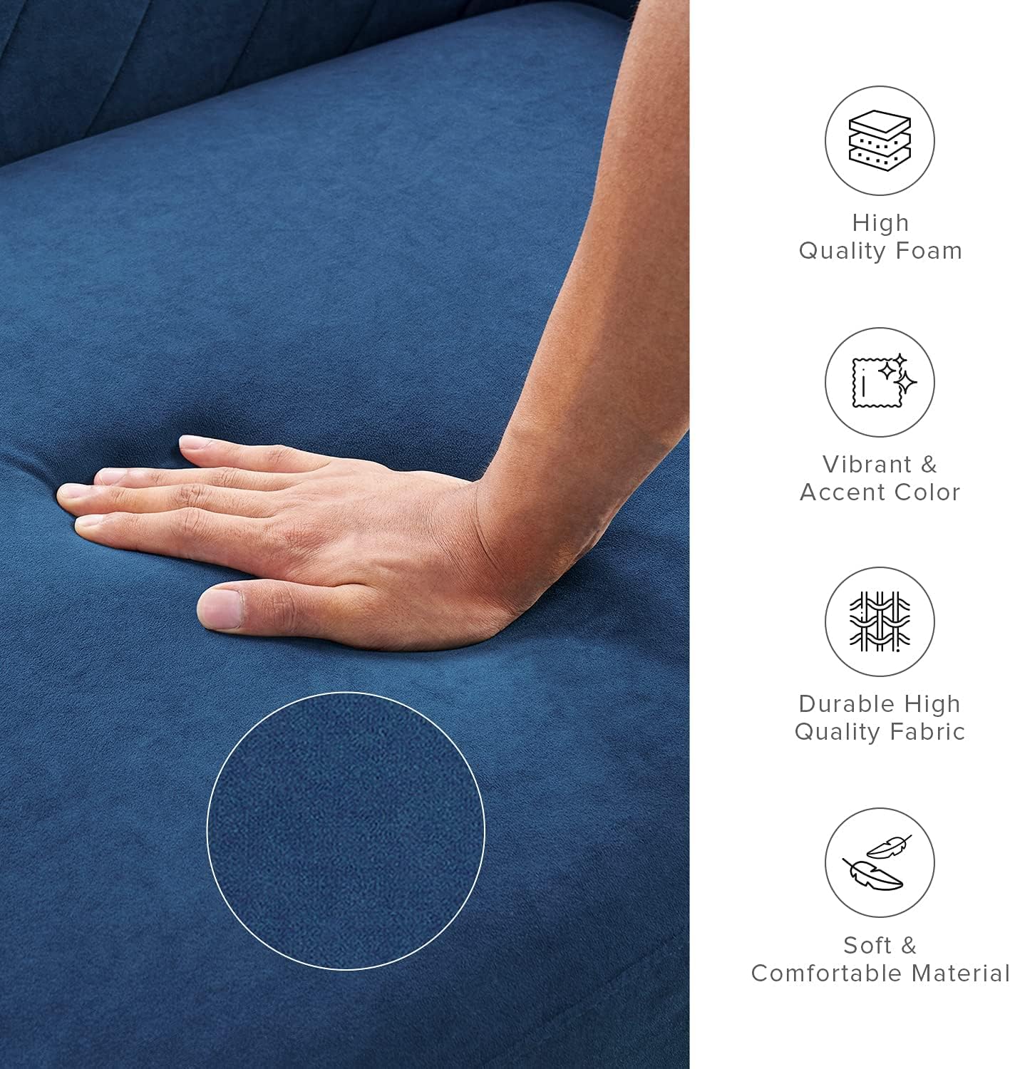 mopio 76.4' Futon Sofa Bed, Couch, Loveseat, Sleeper Sofa, Mid Century Modern Futon Couch, Sofa Cama, Couches for Living Room (Classic Blue Velvet)