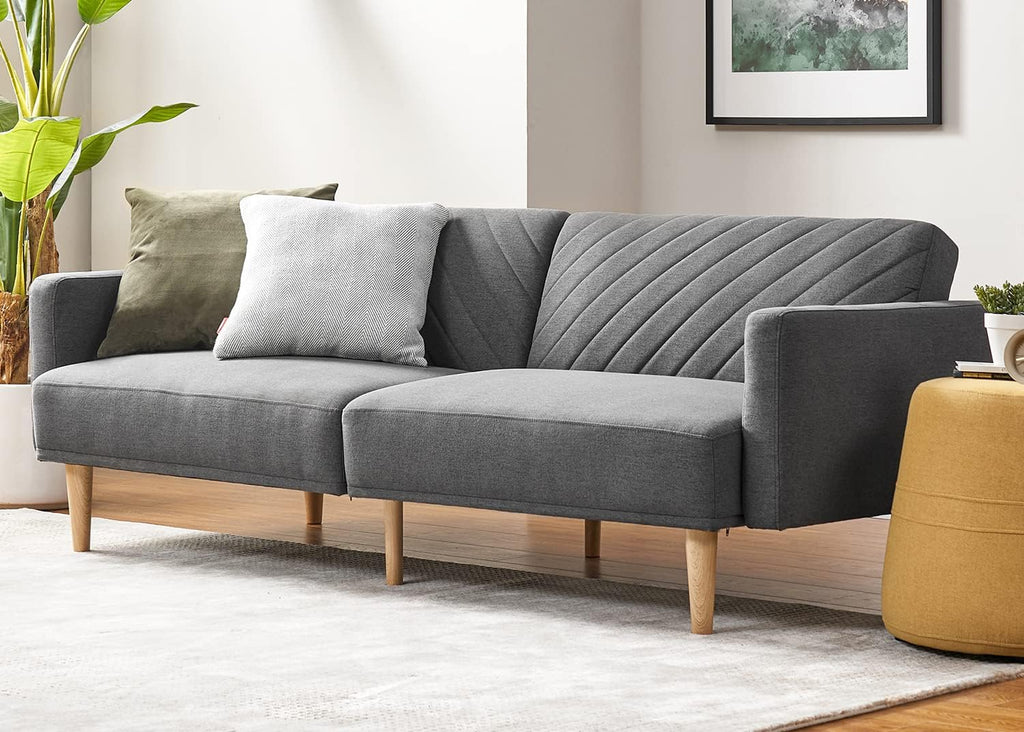 mopio 76.4' Futon Sofa Bed, Couch, Loveseat, Sleeper Sofa, Mid Century Modern Futon Couch, Sofa Cama, Couches for Living Room (Dark Gray Fabric)