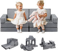 VEVOR Modular Kids Play Couch, Sectional Toddler Sofa with Armrests, 28D Sponge & Short Pile, Convertible Kids Modular Couch DIY Creative Combination for Playroom, Bedroom, Living Room, 14 Pcs, Gray
