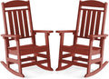 FOOWIN Outdoor Rocking Chair Set of 2, High Back Patio Rocking Chair, HDPE All Weather Resistant Porch Rocker for Adult, Oversized Rocking Chairs for Garden, Lawn, Indoor & Outdoor Use, Dark Red