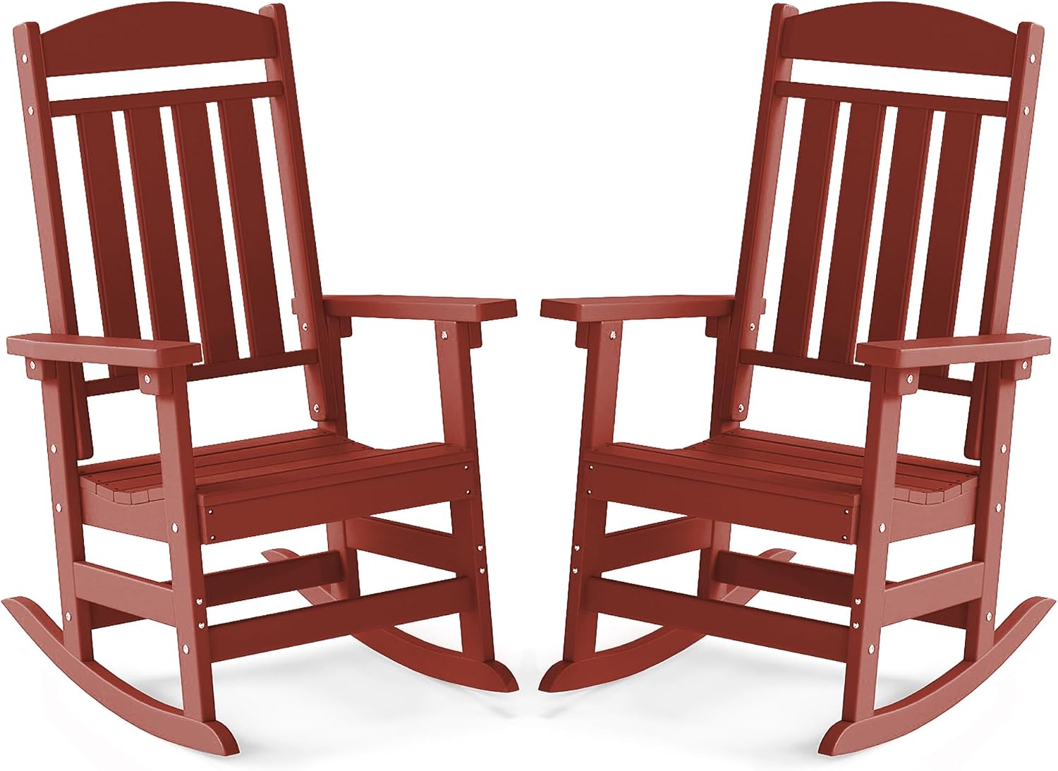 FOOWIN Outdoor Rocking Chair Set of 2, High Back Patio Rocking Chair, HDPE All Weather Resistant Porch Rocker for Adult, Oversized Rocking Chairs for Garden, Lawn, Indoor & Outdoor Use, Dark Red