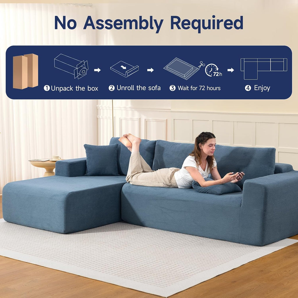 Brage Living 2025 New 108' Cloud Couch Sectional, Comfy Boneless Modular Sectional Sofa with L-Shaped Chaise, Deep Seat Couch for Living Room, No Assembly Required (Blue, Left Facing Chaise)