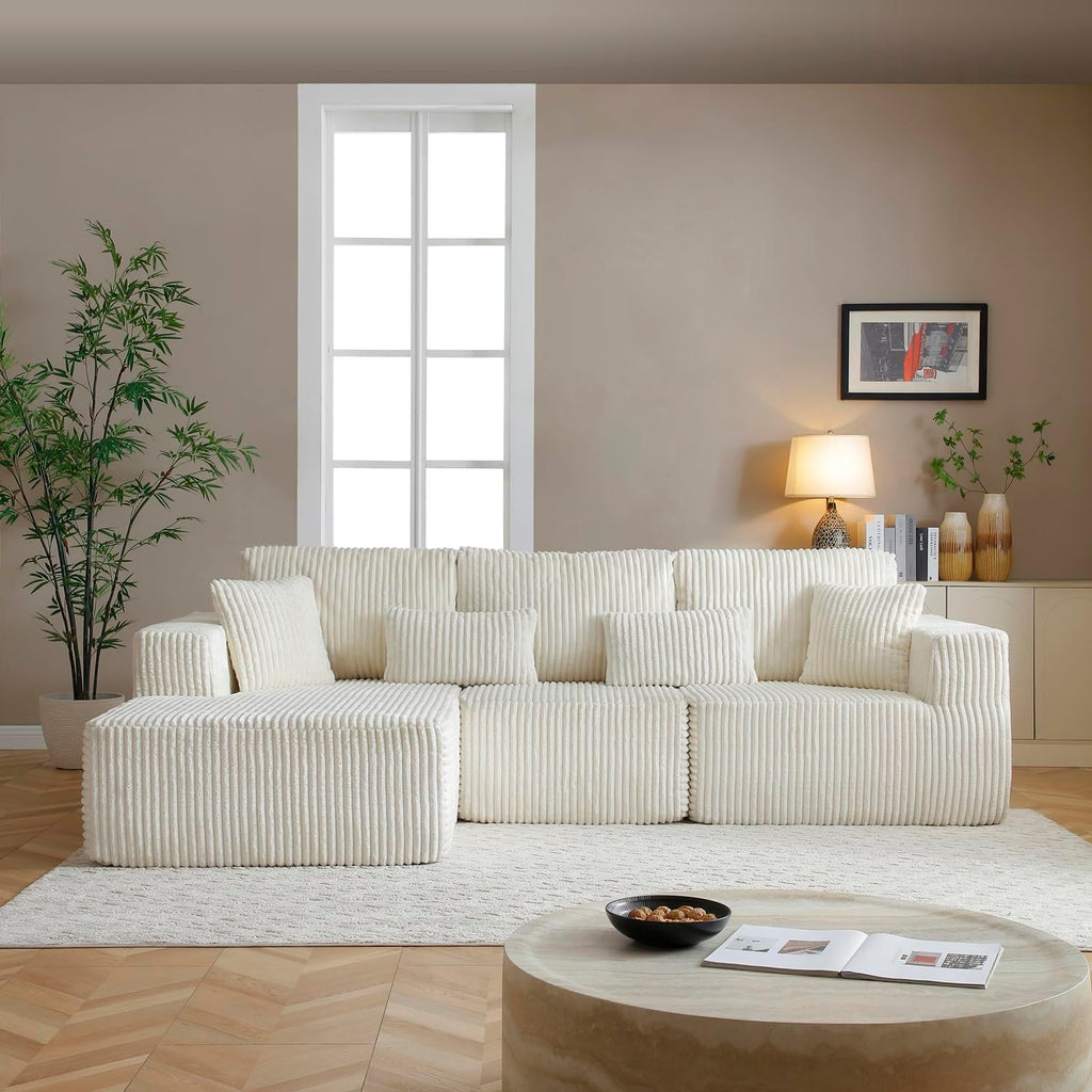 110' Modular Sectional Sofa, Cloud Sectional Couch with Deep Seat, Upholstered Boneless Couches for Living Room, Modern Modular L-Shape Sofa Couch with Chaise (Beige, 110' Left Facing Chaise)