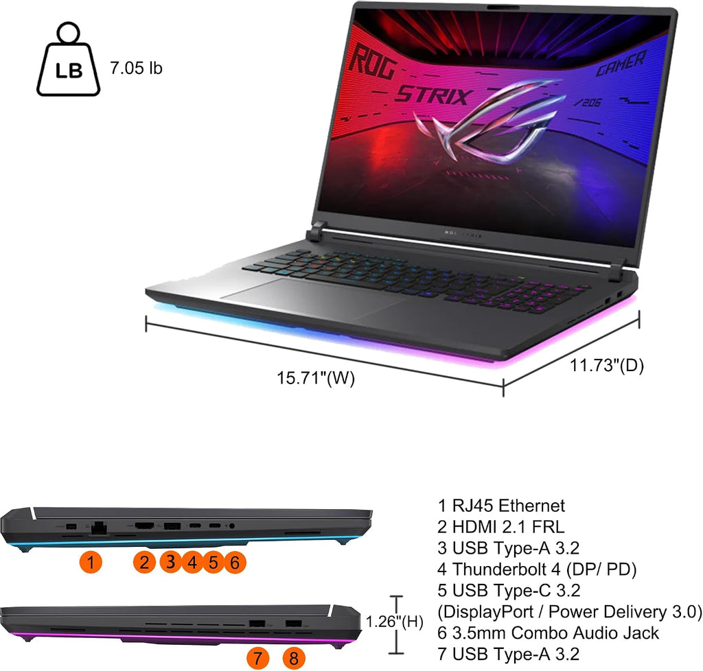 ASUS ROG Strix G18 G815 Gaming AI PC Laptop 18' 2.5k (2560x1600) 240Hz (100% DCI-P3, 3ms) Intel 24-core Ultra 9 275HX 64GB RAM 2TB SSD GeForce RTX 5060 RGB Backlit Wi-Fi7 Win11Pro ICP Hub/