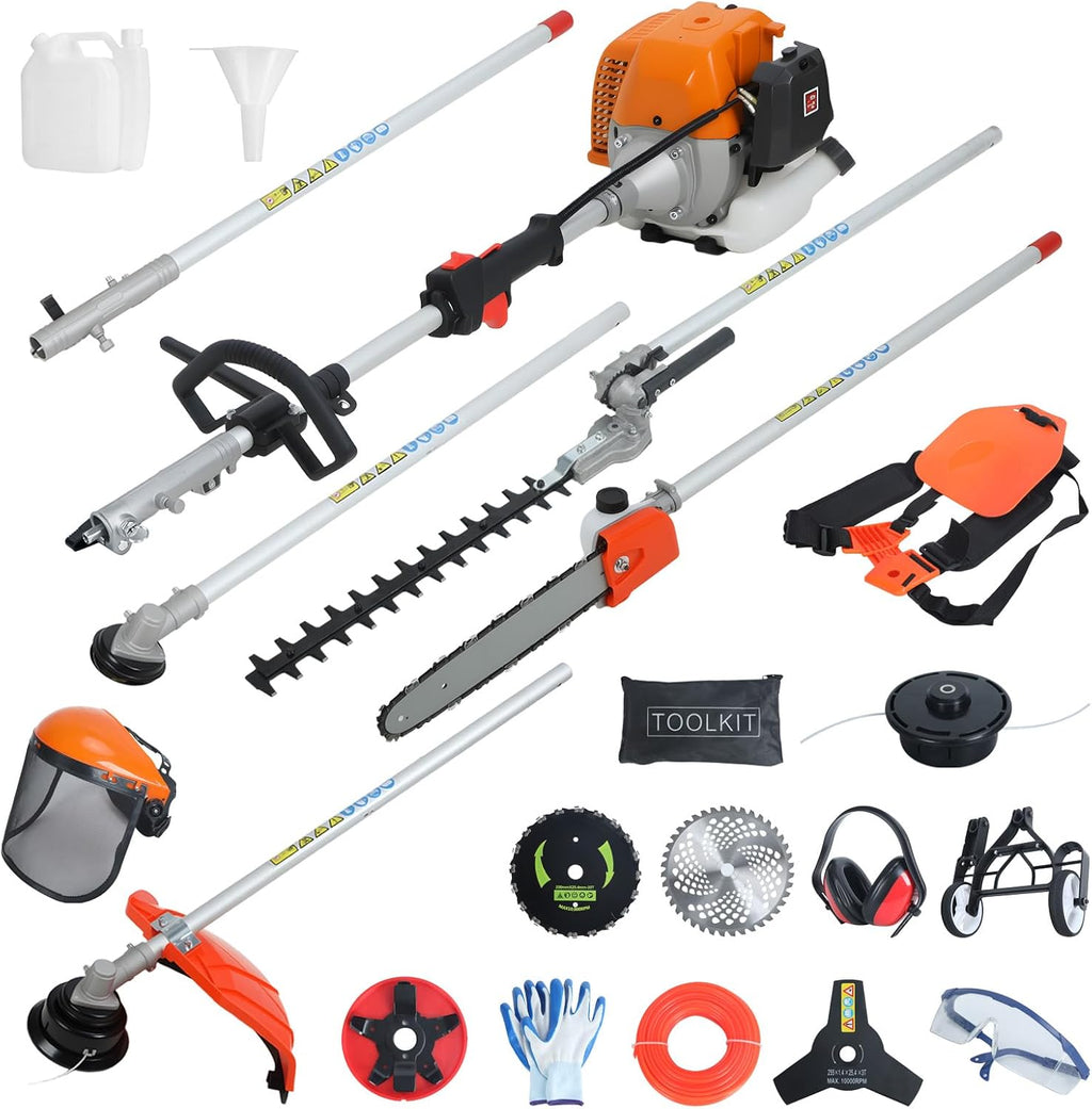 Gas Weed Eater 52CC 8-in-1 Multi-Attachment Combo Kit, Weed Wacker with Pole Saw and Hedge Trimmer, Weed Eater Gas Powered for Brush Cutting, Tree Pruning and Lawn Maintenance