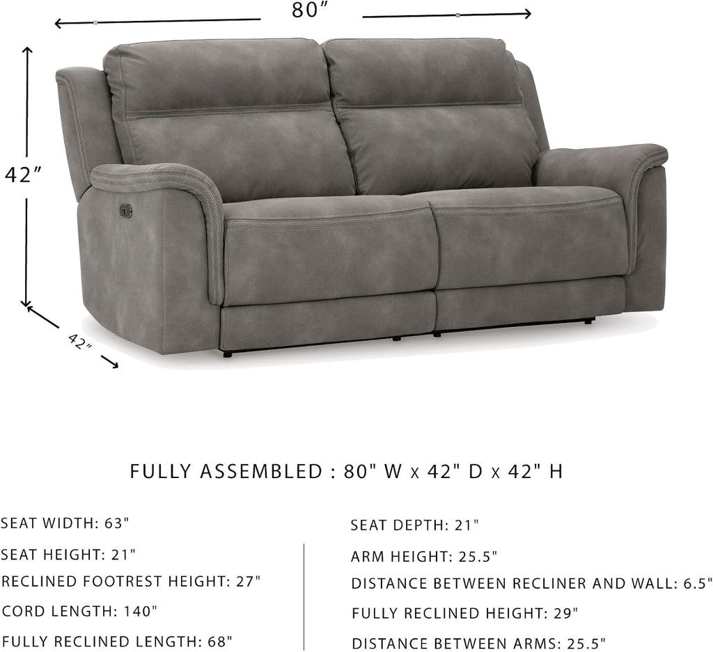 Signature Design by Ashley Next-Gen DuraPella Power Reclining Sofa, USB, Extended Ottoman, Water Repellent Faux Leather, 80' W x 42' D x 42' H, Slate Gray