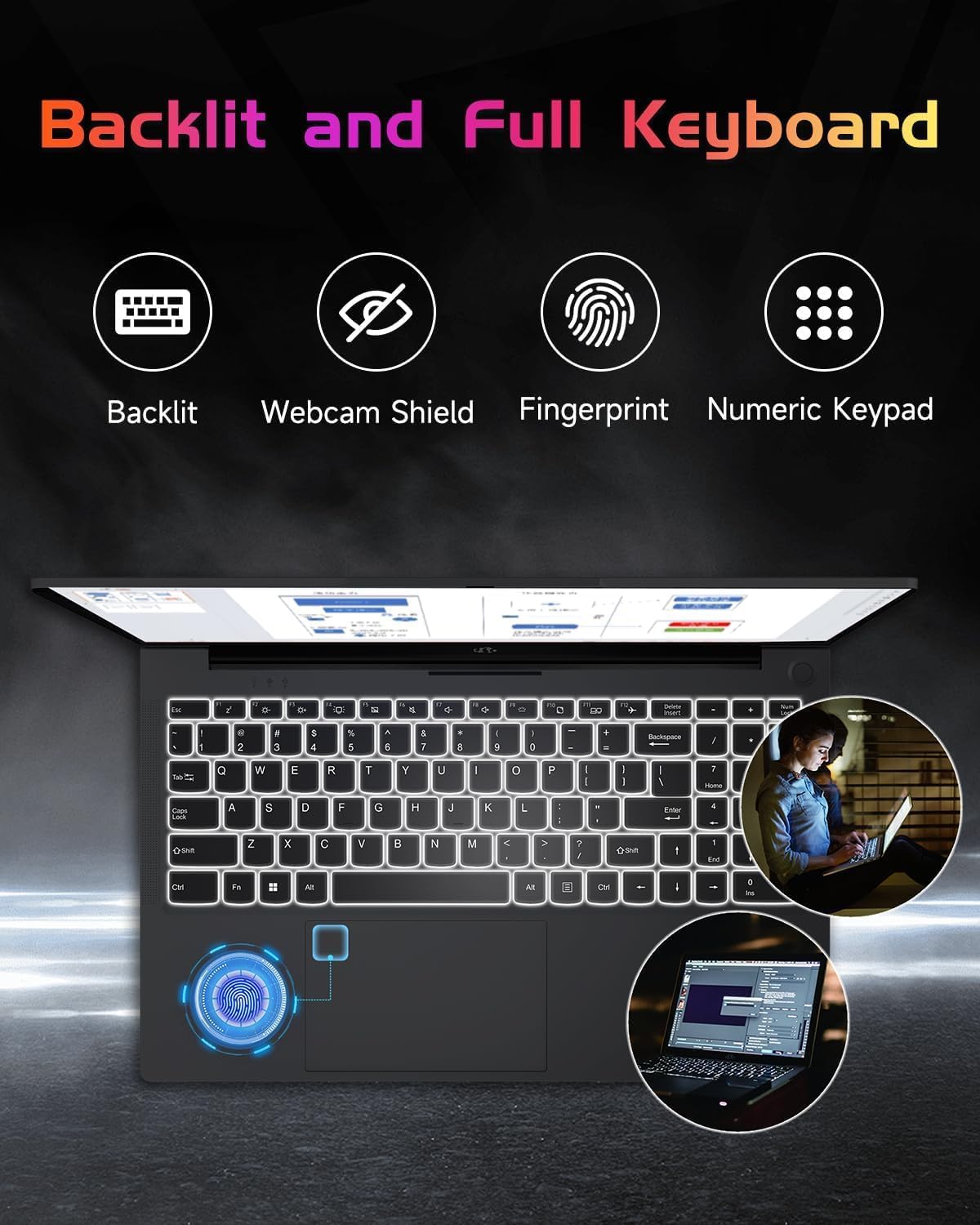 NIMO 15.6' IPS FHD-Laptop, Pentium Quad Core N100 8GB RAM 256GB SSD (Beat i3-1115G4, Up to 3.4GHz) Computer with Backlit Keyboard Fingerprint Type-C Charger WiFi 6 BT5.2, for Student and Home