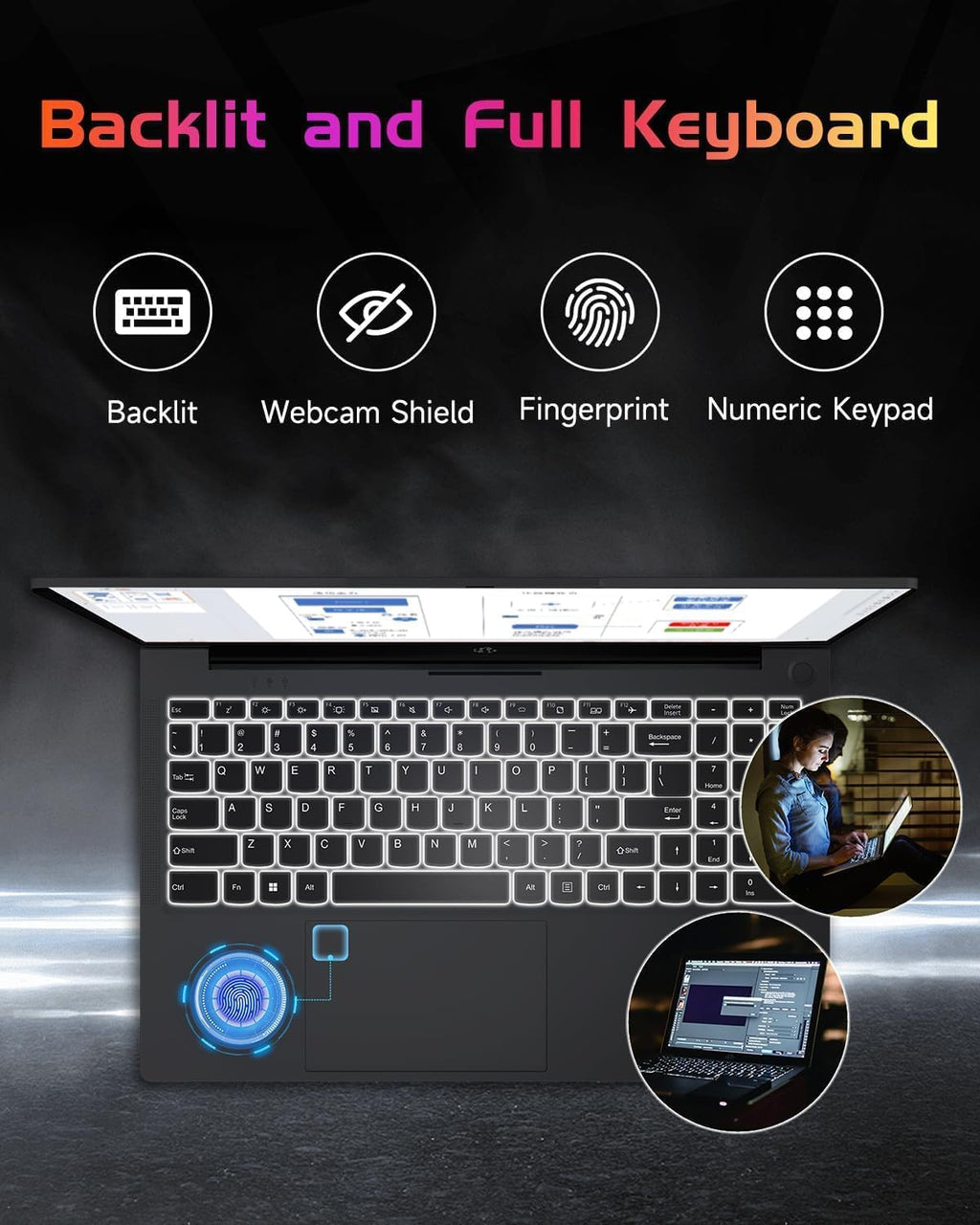 NIMO 15.6' IPS FHD-Laptop, Intel Pentium Quad Core N100 16GB RAM 1TB SSD (Beat i3-1115G4, Up to 3.4GHz) Computer with Backlit Keyboard Fingerprint Type-C WiFi 6 BT5.2, for Student and Home