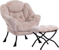 HollyHOME Lazy Chair with Foldable Ottoman, Accent Comfy Lounge Armchair and Folding Footrest Stool, Leisure Sofa Reading Chair and Footstool for Living Room, Bedroom, Dorm,Faux Fur Light Camele