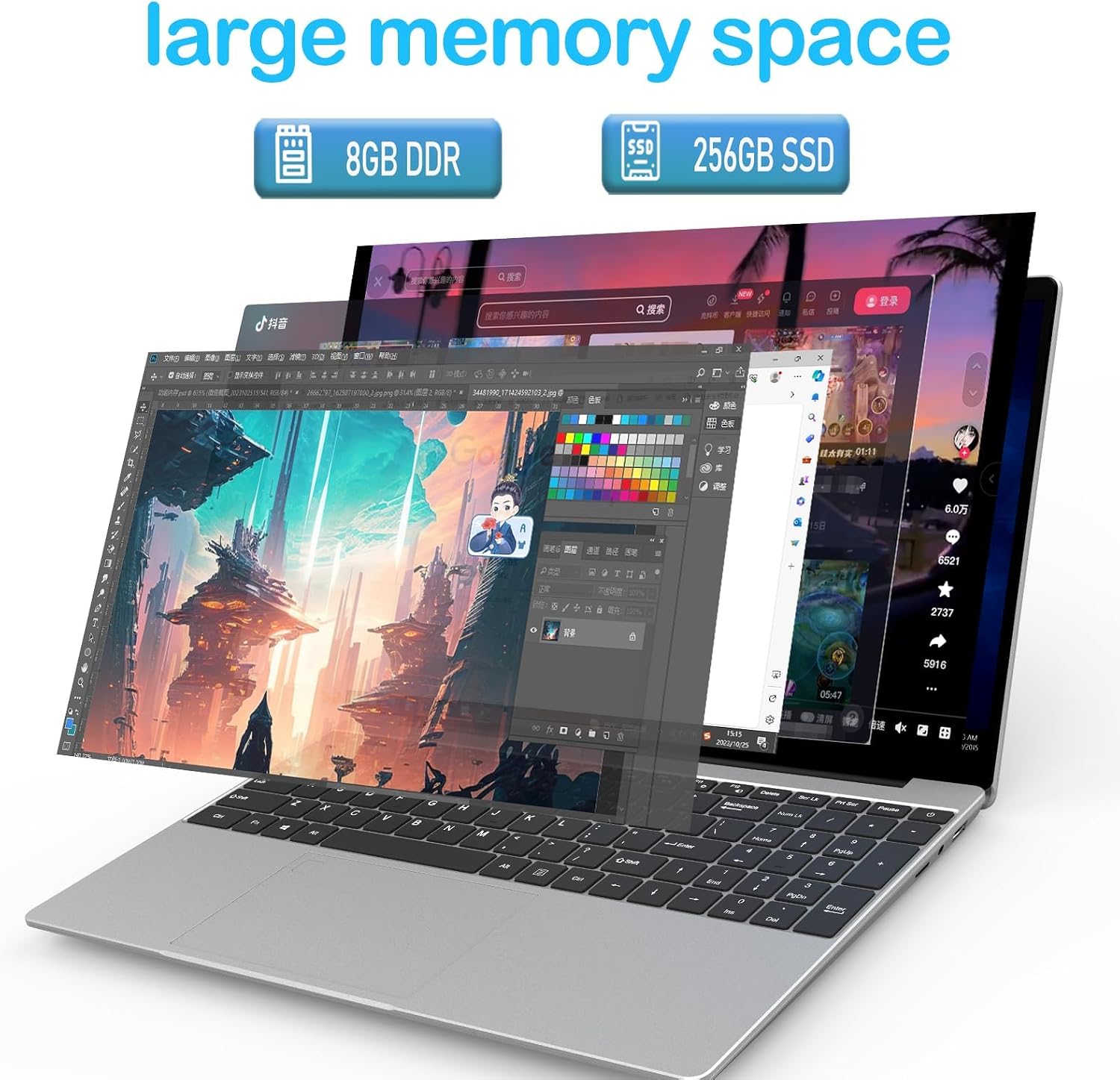 Laptop Computers,15.6' IPS 1080P Screen,N5095 Processor 4C 4T Up to 2.9Ghz 8GB RAM 256GB SSD, Laptops with Fingerprint Recognition Backlit Keyboard,WiFi, USB-C(Data),USB 3.0, Webcam, HDMI by MTWZMM