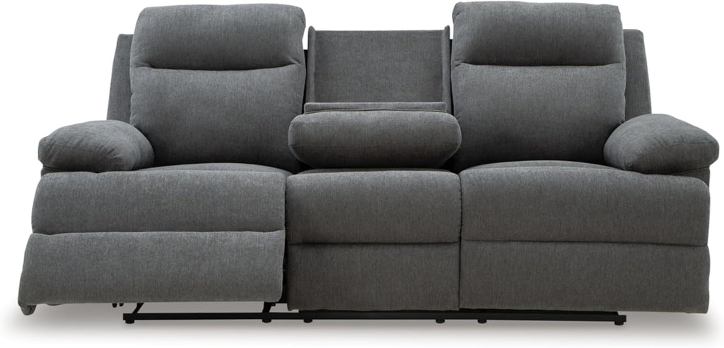 Signature Design by Ashley Yarrow Lane Classic Chenille Manual Pull Tab Reclining Sofa with Drop Down Table and USB Charging, Gray