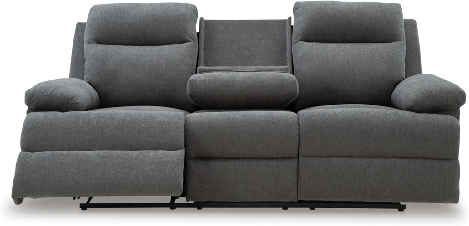 Signature Design by Ashley Yarrow Lane Classic Chenille Manual Pull Tab Reclining Sofa with Drop Down Table and USB Charging, Gray